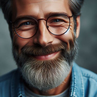 a man with a beard and glasses on his face