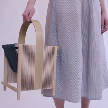 Ikat wooden yarn/magazine basket ash