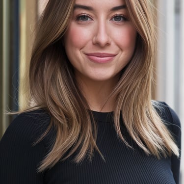 portrat femme au cheveux satin avec un léger sourire