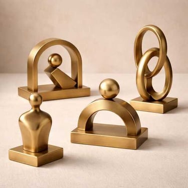 Contemporary Minimalist Sculptures in Brushed Brass | Luxury Home Accent Pieces