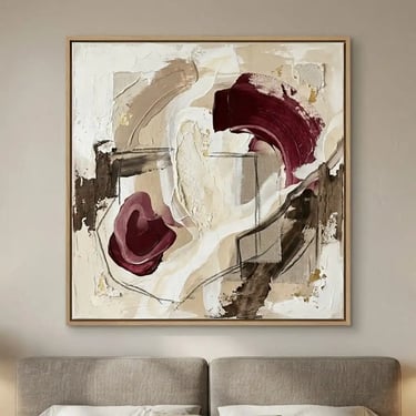 Oversized Textured Abstract Wall Art in Warm Sand, Deep Burgundy, and Burnt Umber – Contemporary Imp