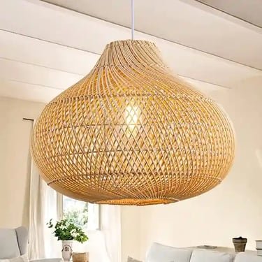 Pendant Lights, Large Wicker Chandelier Hand-Woven Boho Lighting For Dining Room