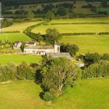 Aerial view of dog friendly holiday let near Llanwrtyd Wells