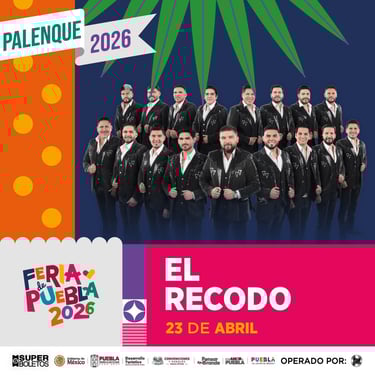 Banda El Recodo concert poster for Feria de Puebla 2026 at Palenque on April 23.