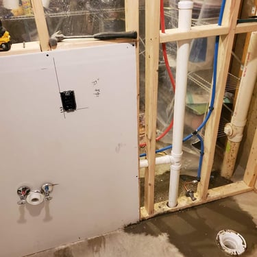 rough installation of water lines during bathroom remodel