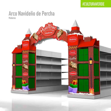 Arco publicitario de cartón navideño