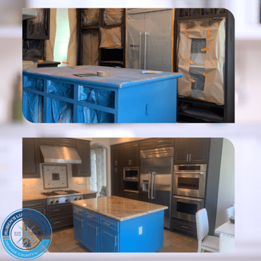 Newly blue painted kitchen island