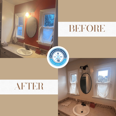 before and after of newly painted brown bathroom sink