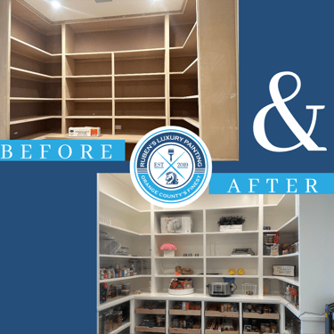 before and after of painted kitchen storage