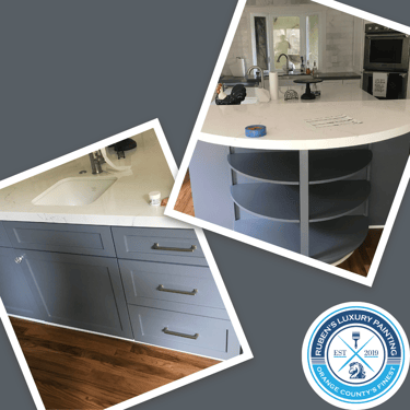Newly painted blue kitchen cabinets