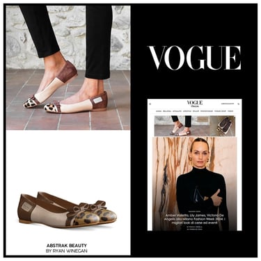 Picture of collage of Ryan Winegan's Abstrak Beauty ballerina flats feature on Vogue.
