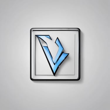 a blue and white square shaped icon with a blue arrow