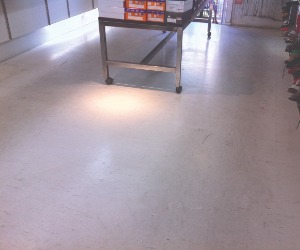 retail shop dirty vinyl floor before restoration