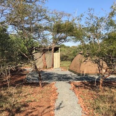 Glamping dome tent accommodation with private bathroom at Albizia camp in Hluhluwe