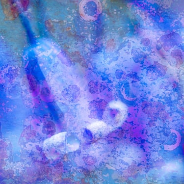 abstract image Flores II with a closeup of bluebells overlaid with textures and an overall blue colour