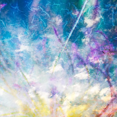 abstract image Frumentum I with strands of purple against a blueish background
