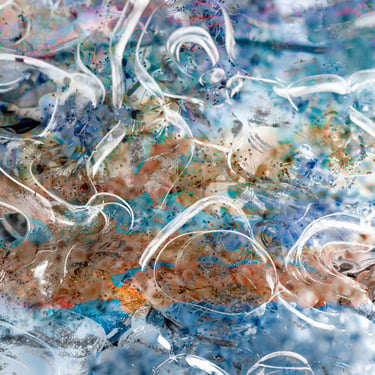abstract image Glacies I with swirls of white on a blueish background