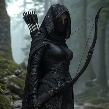sneaky stealth rogue secret shadow sleuth hunter archer bow arrow armor DnD D&D hide hidden gorgeous