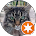 Close-up circular profile icon of a domestic tabby cat with a star badge overlay.