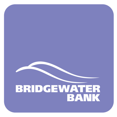 Bridgewater Bank logo with white wave icon on a purple square background.