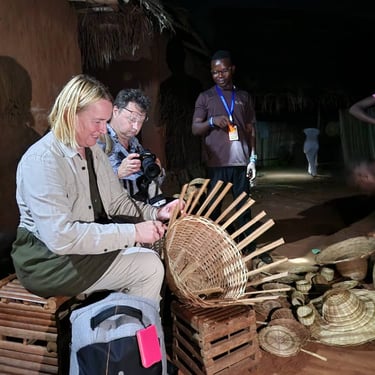 Sweden Tourists weaving basket in Adjarra Village during their trip to Benin with Dahomey African Tours