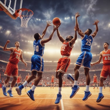 A basketball hoop with a ball ready to shoot.