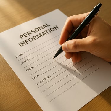 eine menschliche Hand hält ein schwarzen stift und füllt einen Formularbogen aus