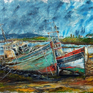 "Boats" Canvas, oil, 16" x 20" (40 x 50 cm) 350$