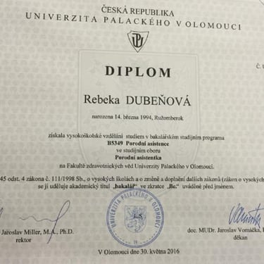Diplom porodní asistentka, Mgr. Rebeka Dubeňová