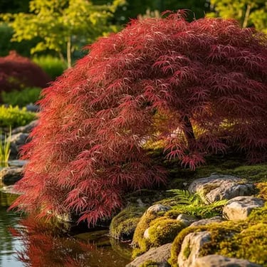Acer dissectum garnet inspiración en el jardín, color todo el año