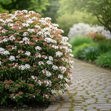 Viburnum tinus, flor en otoño e invierno