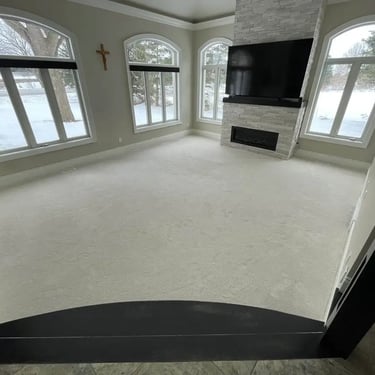 Unity65 thick plush carpet installed wall-to-wall in living room of London Ontario residential home, soft and luxurious floor