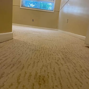 Saigon patterned carpet installed wall-to-wall in bedroom of London Ontario home, stylish low pile design for cozy comfort