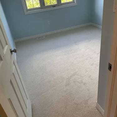 Melford low pile grey carpet installed wall-to-wall in bedroom of London Ontario home, soft and affordable flooring