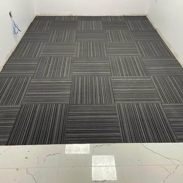 Stave commercial carpet tile installed wall-to-wall in office space in London Ontario, durable and professional flooring