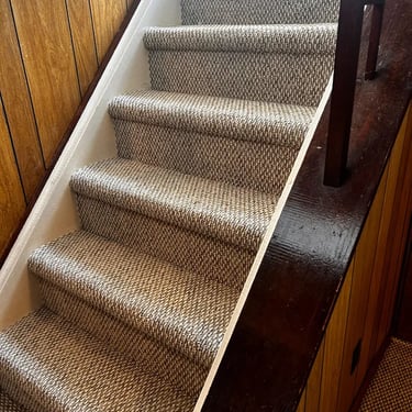 Berber carpet installed wall-to-wall on residential stairs – durable textured flooring in London Ontario home