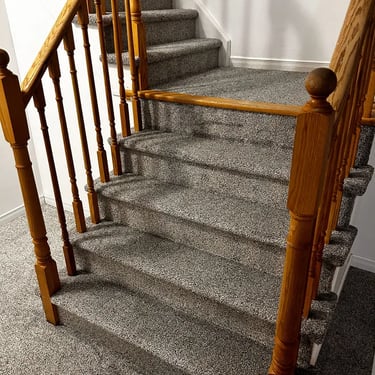 Melford low pile plush carpet installed on residential stairs – soft, durable stair carpeting for safety and comfort
