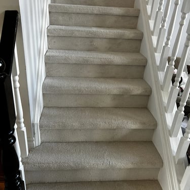 Melford 183 low pile plush carpet installed wall-to-wall on residential staircase in London Ontario home