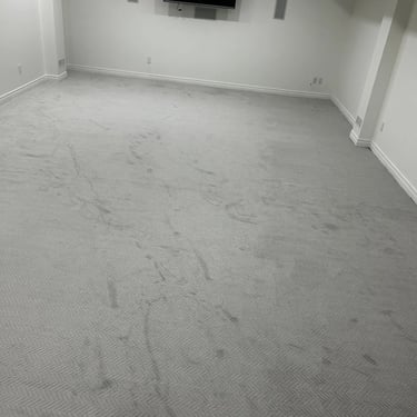 Light grey arrow pattern carpet installed wall-to-wall in basement living room in Byron London Ontario home