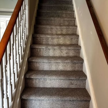 Melford low-pile carpet installed on stairs in Westmount, London – durable and comfortable carpet flooring for homes!