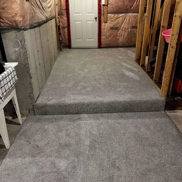 Melford low-pile plush carpet installed in basement – soft, durable flooring for warm, functional London homes.