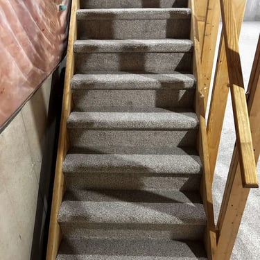 Melford low-pile plush carpet installed on basement stairs – durable and comfortable carpet! London, On