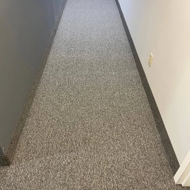 Streaming carpet in Aspect color close up in hallway – commercial carpet installation, London Ontario.