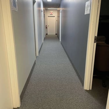Streaming carpet in Aspect color installed in hallway – durable commercial carpet, London Ontario.
