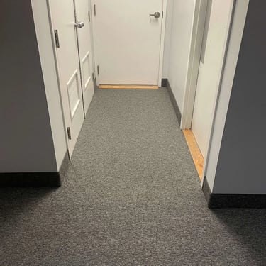 Streaming Aspect commercial carpet installed at rehab center entrance, London Ontario – durable healthcare facility carpet.