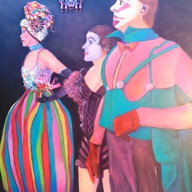 A colorful painting of Cirque du Soleil performers