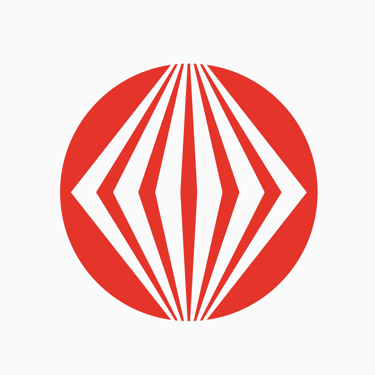a red and white icon with diamond shaped folders