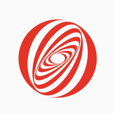 a red and white striped icon with a spirally design