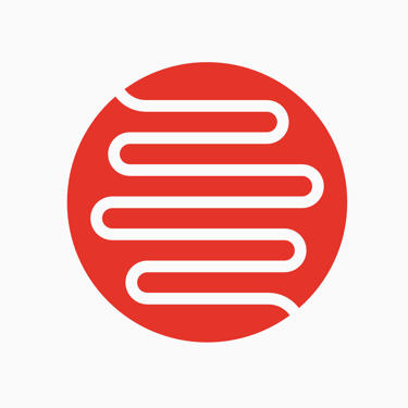 a red and white icon with a red and white stripe