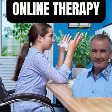 Client connecting to worldwide online hypnotherapy via secure video session.